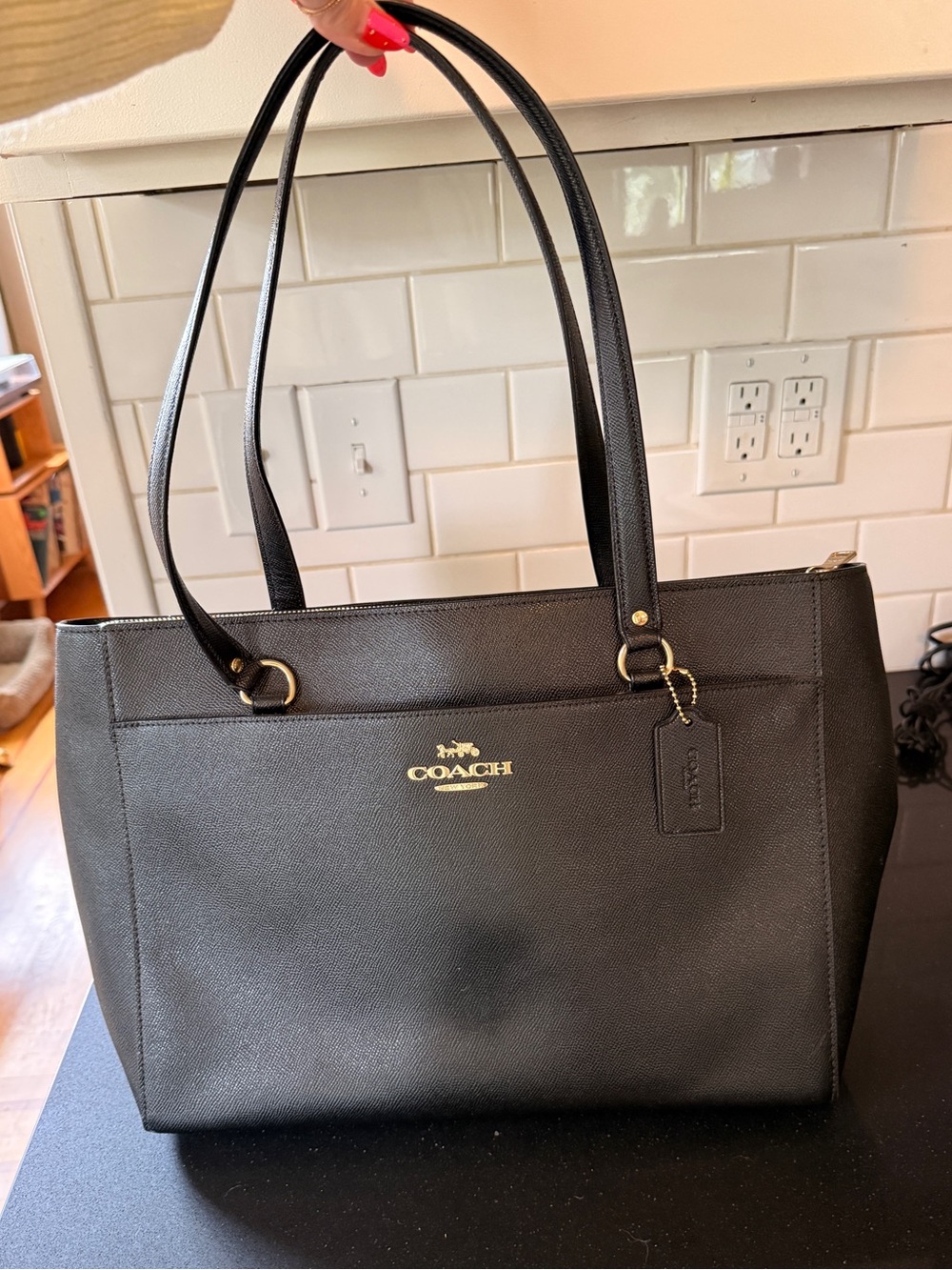 Coach Black Leather Laptop Tote with Gold Hardware